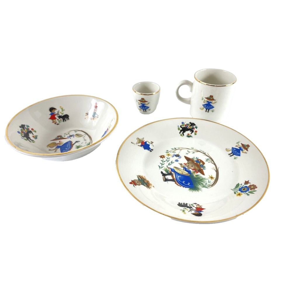 Vintage Arklow Nursery Rhyme Childs Set of 4 Republic of Ireland Plate Cups Bowl